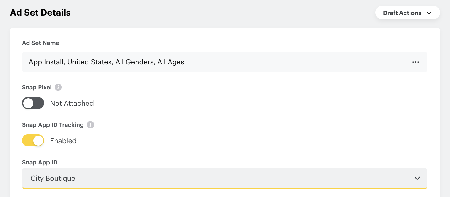 Snap App ID Tracking Toggle